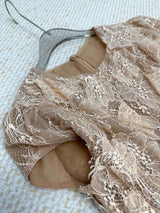 elvira Sequin lace crochet patchwork mesh maxi dress in brown