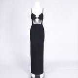 back slit knitted bandage maxi dress in black