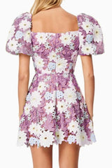 winifred Hollow hook lace mini dress in purple
