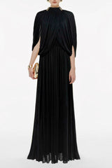leona black Draped Cape Sleeve Knit Maxi Dress