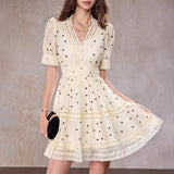 Polka dot V-neck a-line mini dress in apricot