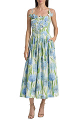 jolie multicolor floral bow Embroidered Poplin midi Dress