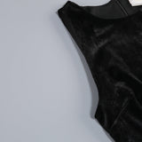 victoria Bow Cascade Velvet Maxi Dress in black