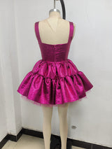 shirley ruffle mini dress in rose red