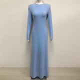 vicky Knitted long sleeves backless bodycon maxi dress in blue