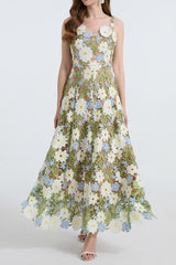 celeste floral hollow stitching maxi dress in green