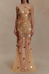 alva sequin Embellished backless Maxi Dress - Gold