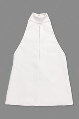 v-neck cutout backless crepe halter dress - white