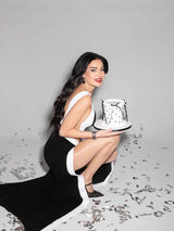 stretch one shoulder high slit maxi dress in black