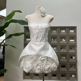 Rose Flower Ruffled Floral mini dress in Red