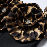 3d flower leopard pattern bandage maxi dress in black