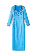 meroy square neck floral Beading Embroidery maxi dress in sky blue