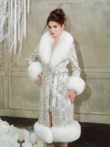 Sliver Tie Long Sleeve Long Fur Autumn Coat