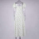 WHITE VINTAGE FLORAL PUFF SLEEVE MIDI DRESS