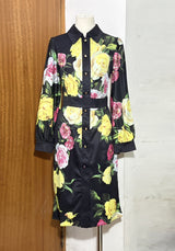 bernice rose print shirt midi dress in black