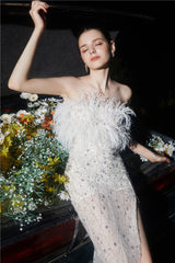 Masa White Haute Couture Feather Sequin Dress