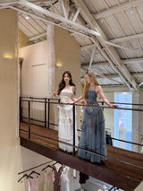 hermosa Lace splicing layer maxi dress in blue