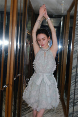 Pastel Green Ribbon Floral wedding guest bridal Dress