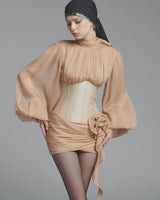 Floral Applique Corset Mini Dress in nude