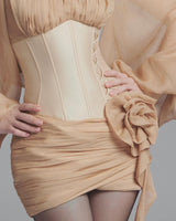 Floral Applique Corset Mini Dress in nude