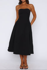 sandra Strapless Midi Dress in black