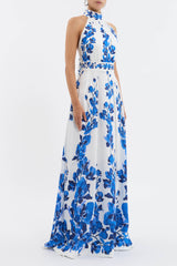 ashley orchid print maxi dress in white