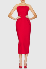 amanda Bow Strapless Maxi Dress in Red