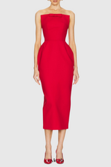 amanda Bow Strapless Maxi Dress in Red