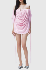 Odruta Off Shoulder Draped Top in Pink