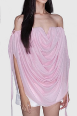 Odruta Off Shoulder Draped Top in Pink