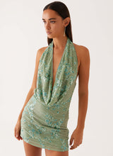 Cowl Neck Beaded Mini Dress In Mint