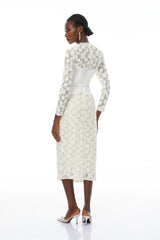 kimberley white v-neck lace patchwork midi dress