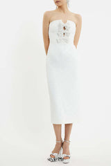 nancy pearl embellished bow midi dress in ivory