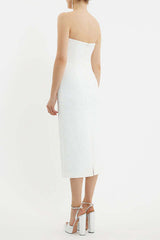 nancy pearl embellished bow midi dress in ivory