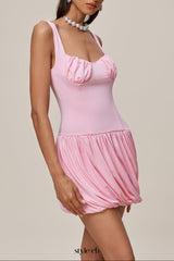 Ruched Bubble Mini Dress In Pink