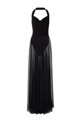Ornan Halter Mesh Maxi Dress