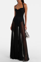 Ornan Halter Mesh Maxi Dress