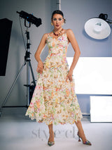 MULTICOLOR FLORAL EMBROIDERED MIDI DRESS