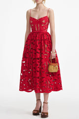 wendy Red Bow Embroidered Midi Dress