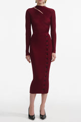 tiffany Burgundy Cut Out Rib Knit Midi Dress