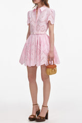 cheryl Pink Cotton Broderie Mini Dress