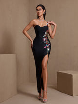 vanessa Colorful Diamond Side Slit Bandage maxi Dress in black