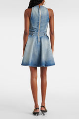 Denim Sleeveless Flared Mini Dress