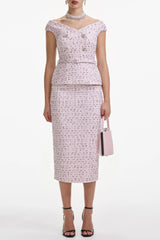 Pink Boucle Pearl Midi Dress