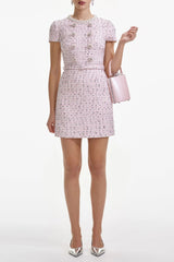 Pink Boucle Pearl Mini Dress