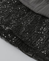 PUFF LONG SLEEVE CRYSTAL CORSET A LINE DRESS IN BLACK