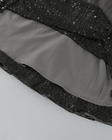 PUFF LONG SLEEVE CRYSTAL CORSET A LINE DRESS IN BLACK