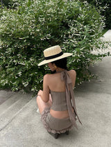 flower embellished mini skirt in Khaki