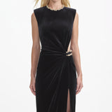 joa Black Velvet Embellished Maxi Dress