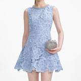 pandora Flower Lace Mini Dress in blue